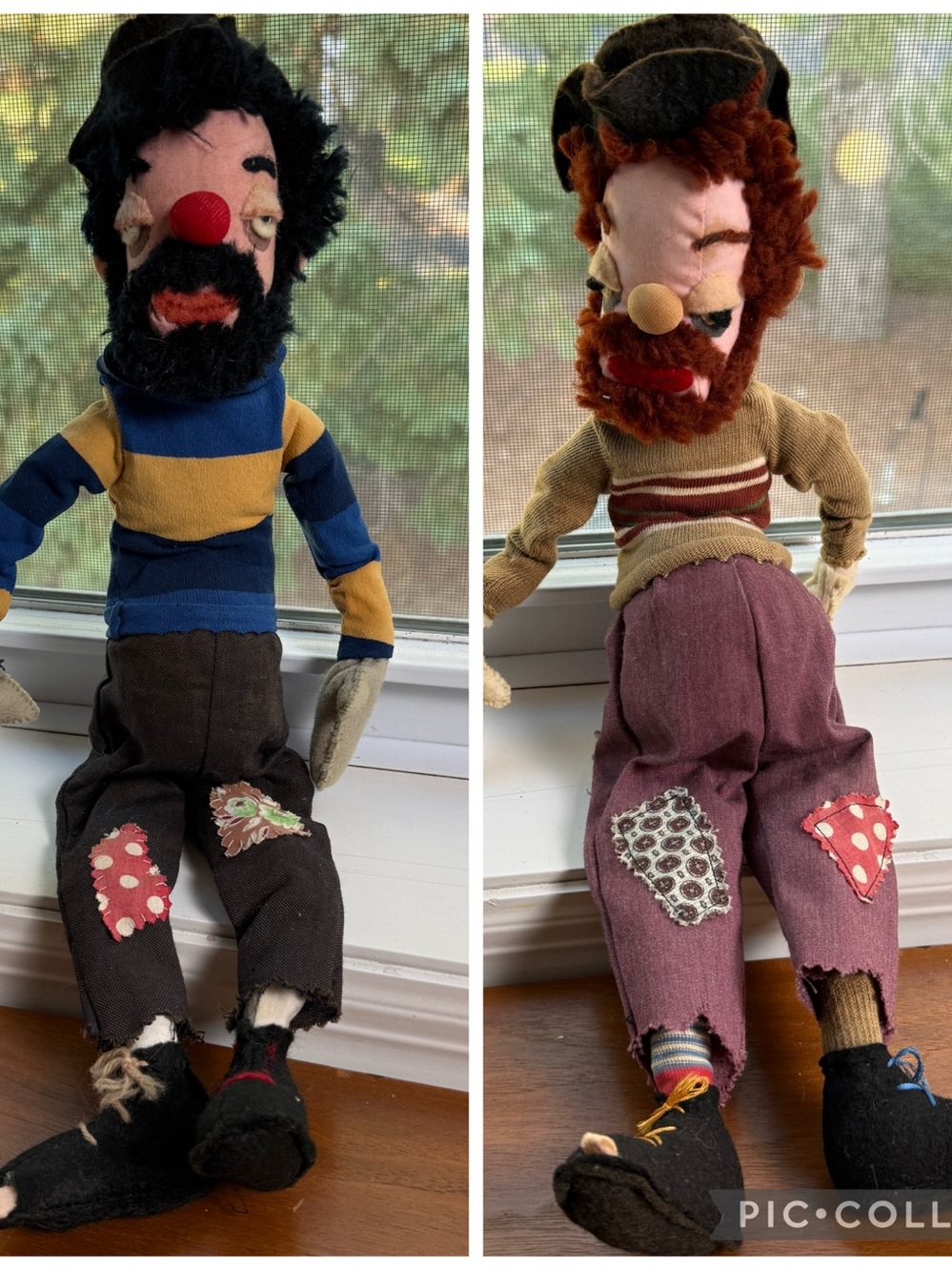Folk Art Hillbilly or Hobo Dolls Set of 2 Men Rag Dolls Patchwork Brothers 70s